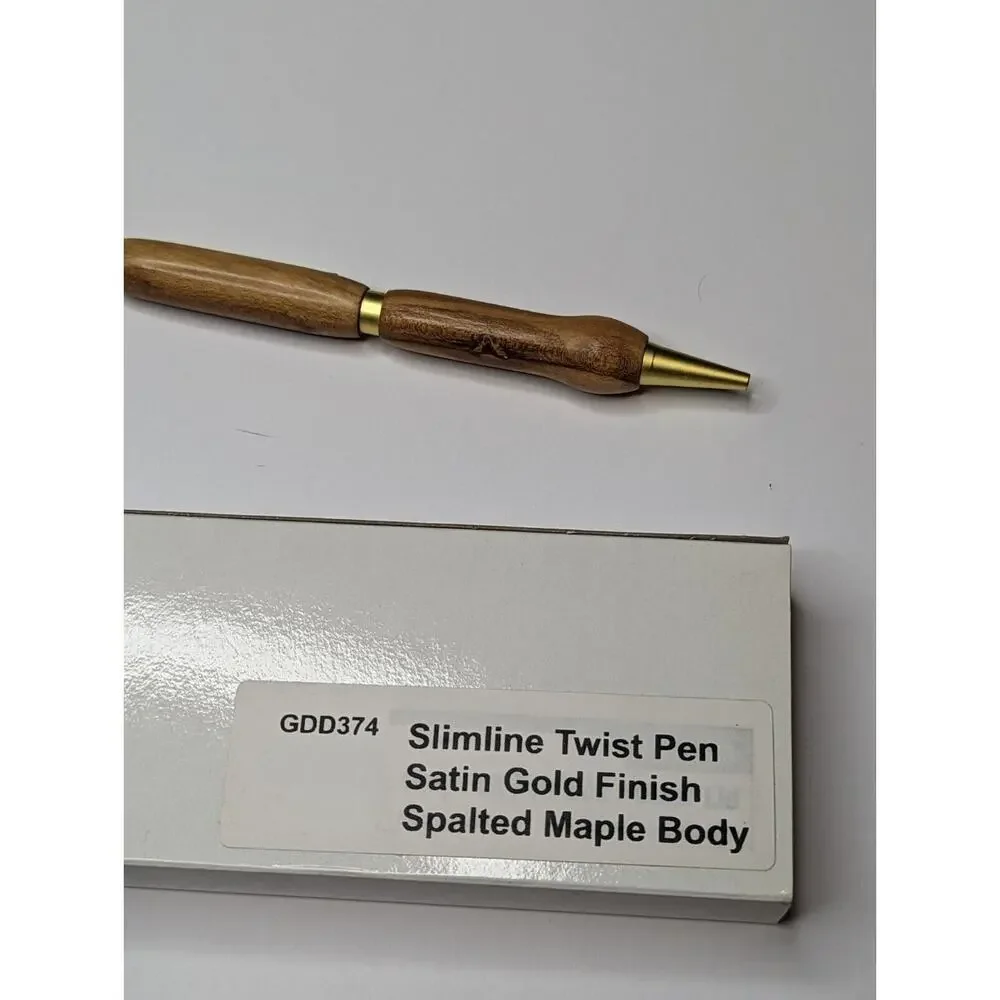 Slimline Twist Pen Satin Gold Finish Spalted Maple Body Hand Turned‎ Pen